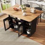Kitchen Island Storage Trolley Serving Cart Cabinet Drop Leaf Table Top, Black