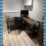 L Shape Computer Desk with Shelves Rustic Brown Corner Home Office Workstation