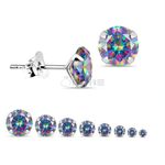 Rainbow Round Crystal Stud Earrings Genuine 925 Sterling Silver 3mm-8mm