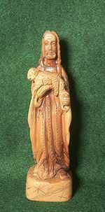 Vintage Hand Carved Olive Wood Wooden Jesus with Lamb Sheep Statue 11" High