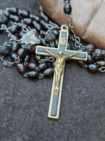Roma Rosary Bead Olive Seed natural vintage Christian Large crucifix rosary