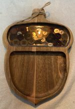 Acorn Shaped Wooden Snack Dish Key/Trinket Tray With Vintage Buttons In Resin