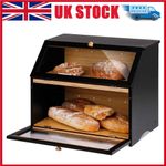 2 Tier Bamboo Bread Bin Double Layer Kitchen Storage Container Loaf Bread Box UK