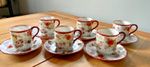 Set of 6 Japanese Eggshell Porcelain Kutani Floral Hand Painted Cups & Saucers