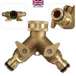 Garden Tap Splitter 2 Way Brass Outdoor Dual Hose Connector Splitter Double UK