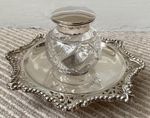 Antique Silver And Cut Glass Ink Well & Stand By Walker & Hall