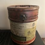 Vintage Wooden Round Wine Bottle Label Storage Box Bordeaux Chateau Hinged Lid