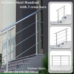 Stainless Steel Handrail Outdoor&Indoor 3 Cross bars Balustrade Stair Grab Rail