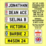 2 x Custom Number Plate Stickers For Kids Toy Cars & Trucks - Waterproof Vinyl