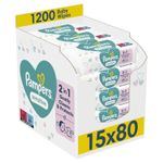 Pampers Sensitive Baby Wipes 15 Packs of 80 = 1200 Baby Wet Wipes, Unscented,