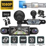 360° 4 Channel 1080P HD Car Dash Cam Front and Rear Left Right Camera +64G Card