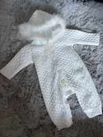 Stunning Unisex Pure White 0-3 Months Romper With Faux Fur Trimmed Hood