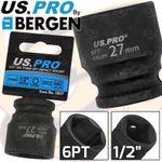 US PRO 27mm Shallow Impact Socket 1/2" Drive 27mm 6 Point Single Hex Impact CR-V