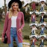 Ladies Knitted Coat Cardigan Buttons Up Long Sleeve Stretch Jumper Long Top SIZE