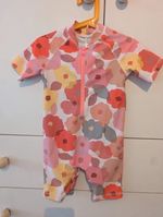 Kids UPF Sun Protection Front Zip Floral Swimming Costume，high crew neck 