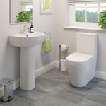 Modern Bathroom Cloakroom Close Coupled Toilet WC Basin Sink Set Ceramic Suite