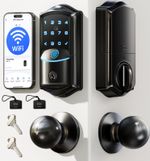 Veise VE027-K Built-in WiFi Smart Lock with 2 Knob, Fingerprint Matte Black
