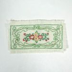 Vtg Antique? Dollhouse EMBROIDERED FLORAL WOOL RUG Artisan Artist Handmade Small