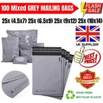 Pack Of 100 Mixed Strong Grey Plastic Mailing Post Poly Postage Bags Self Seal