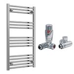 Reina Capo Flat Chrome Bathroom Heated Towel Rail 1000 x 500 and DF TRV Valves