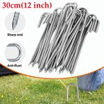 12" Heavy Duty Steel Tent Pegs J Pin Ground Stakes Gazebo Galvanised Metal Rebar