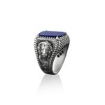 925 Sterling Silver Genuine Luxury Lapis Lazuli Men's Ring Lion Signet All Size