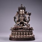 Antique Nepalese pure copper Tibetan Buddhist four-wall Avalokiteshvara statue 