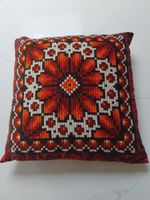 Vintage Retro 70s Scandinavian Wool Embroidered Cushion - Folk Art Mid Century