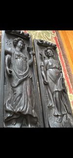 Pair of Antique Gothic Revival Hand Carved architectural Church Panels, c.1880