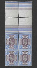 GB SG251a 1902 KEVII 9d Slate Purple & Ultramarine Mint block x4 Mint UMM C.£900