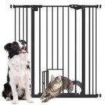 PawHut Extra Tall Dog Gate with Cat Door Auto Close for Stairs 74-101 cm Wide