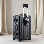20Inch Portable Suitcase Non Zippered Model Aluminum Frame Luggage (Black)