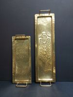 Vintage Two Hand Made Brass Oblong Trays with Handles
