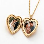 Personalised Heart Photo Locket Necklace Custom Engraved Silver Gold Picture