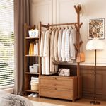 Open Wooden Hanging Clothes Garment Rail Corner Open Wardrobe Coat Storage Rack