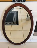 Beautiful Vintage Dark Wood Oval Bevelled Mirror 31in x 19.5in Great Antique Con
