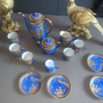 Blue dragon Ware Kutani Moriage Lithophane Tea set collectors  decor 1940s rare 