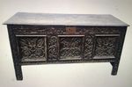 Original Antique 17th centur English carved oak coffer, circa 1670