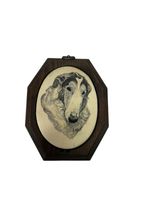 Vintage Beaded Glass Plaque Collie Portrait Dog 7”x5,5” Wood Frame Art
