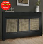 Black Radiator Cover Wall Cabinet Traditional Modern MDF Wood Rattan Shelf Large