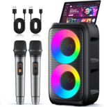 Karaoke Machine, Portable Bluetooth Speaker with 2 Wireless Karaoke Microphones,