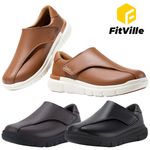 FitVille Mens Wide Fit Diabetic Leather Shoes Dress Shoes Casual Slip On Oxfords
