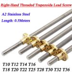 T10-T36 Trapezoidal Right-Hand Threaded Rod Lead Screw A2 Stainless Steel L:0.5M