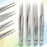 NON Magnetic Tweezers watchmakers Jewellers #2,MM,AA,5A Stainless Steel 5"