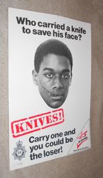 METROPOLITAN POLICE ORIGINAL POSTER circas 1980s. KNIFE CRIME. 15 x 10 ins