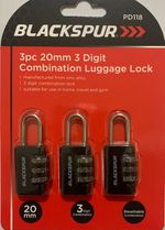 3 X Luggage Padlocks 3 X Digit combination lock  20mm Travel Suitcase Gym Locker