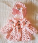 Romany Hand Crochet Bonnet And Cardigan Babies newborn With bling bows