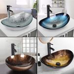 Countertop Sink Basin Bathroom Cloakroom Wash Bowl Tempered Glass Tap Waste Set
