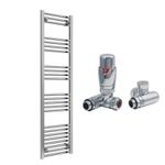Reina Capo Flat Chrome Bathroom Heated Towel Rail 1800 x 400 and DF TRV Valves