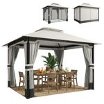 Outsunny 3 x 3.6 m Outdoor Garden Gazebo with Netting, Curtains, Light Grey